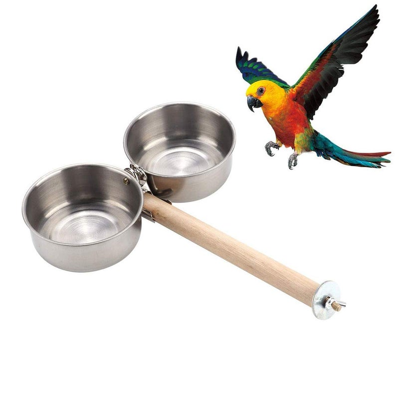 Litewoo Bird Perch with Feeder CupsBowls Stainless Steel Odorless with Holder Hanger for Outside Durable Water Food Dispenser for Parakeet Cockatiel Conure African Grey Macaw Cage Accessories (B-20CM) - Image 1